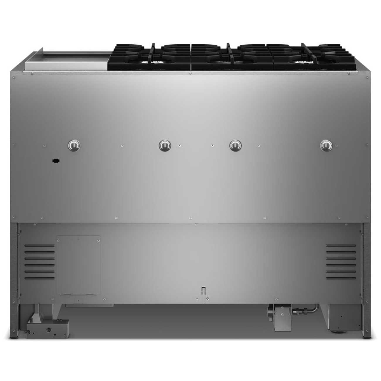 Back. KitchenAid - 48 inch Wide 6 burner 6.3 cu. ft. Freestanding Dual Fuel Range with Griddle and 6 Burners - Stainless Steel.