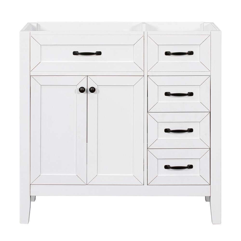 Alt View 3. Loheer - Loheer 36 inch bathroom vanity base only White Freestanding Cabinet with Drawers - White.