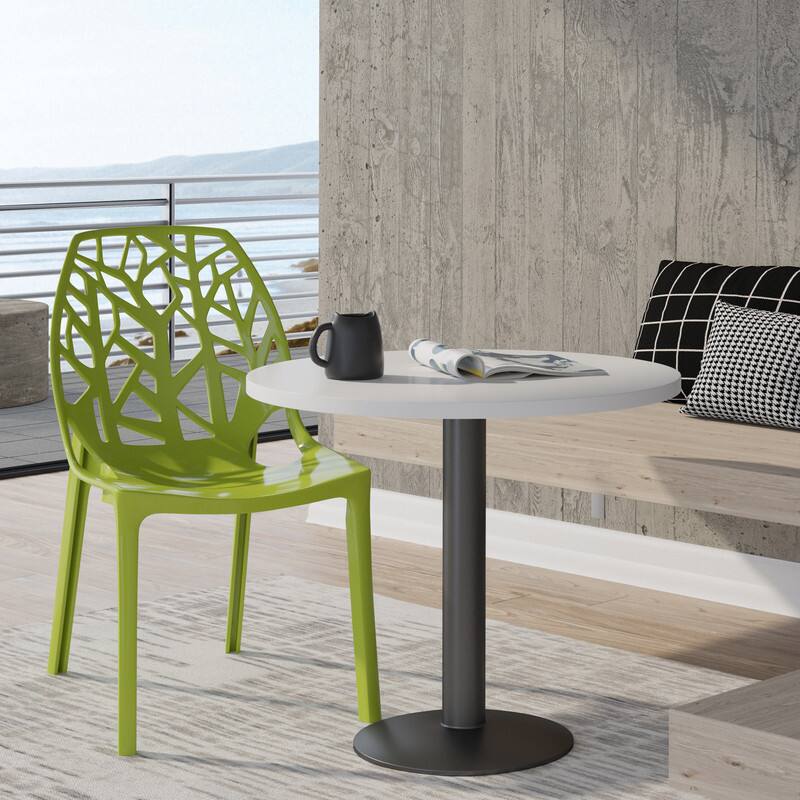 Angle. LeisureMod - Cornelia Modern Stackable Accent Dining Chair with Cut Out Backrest Design for Dining Rooms or Patios - Solid Green.
