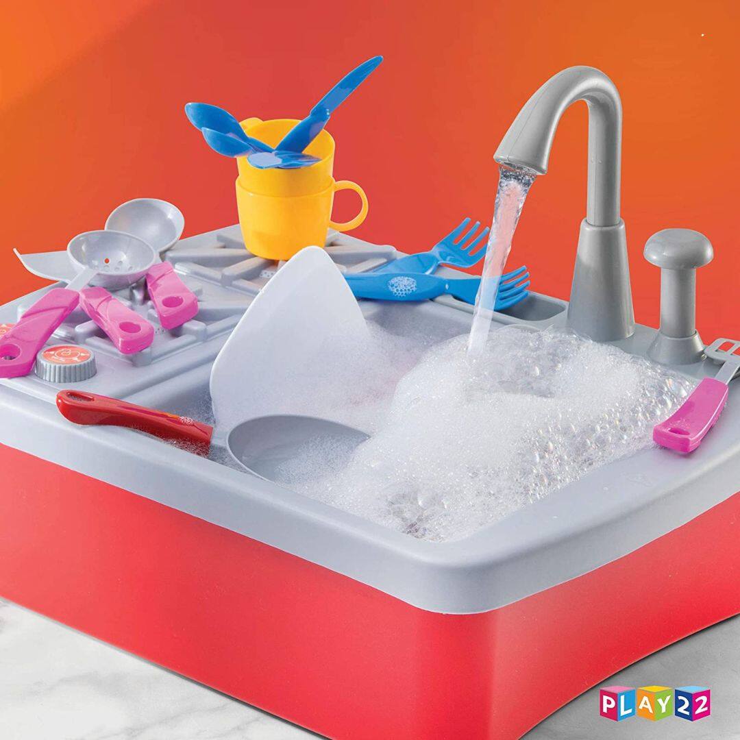 Alt View 4. Play22 - Play22 Kids Play Sink with Running Water – 17 Pc Kitchen Sink Toy with Faucet, Dishes, Utensils & Cooking Stove.