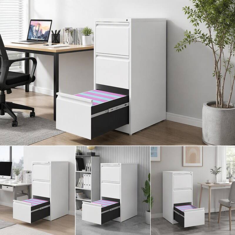 Alt View 3. RYHNUYNE - Narrow 3 Drawer Vertical File Cabinet with Lock Metal Steel Storage for Home Office Fits A4 Letter Legal.