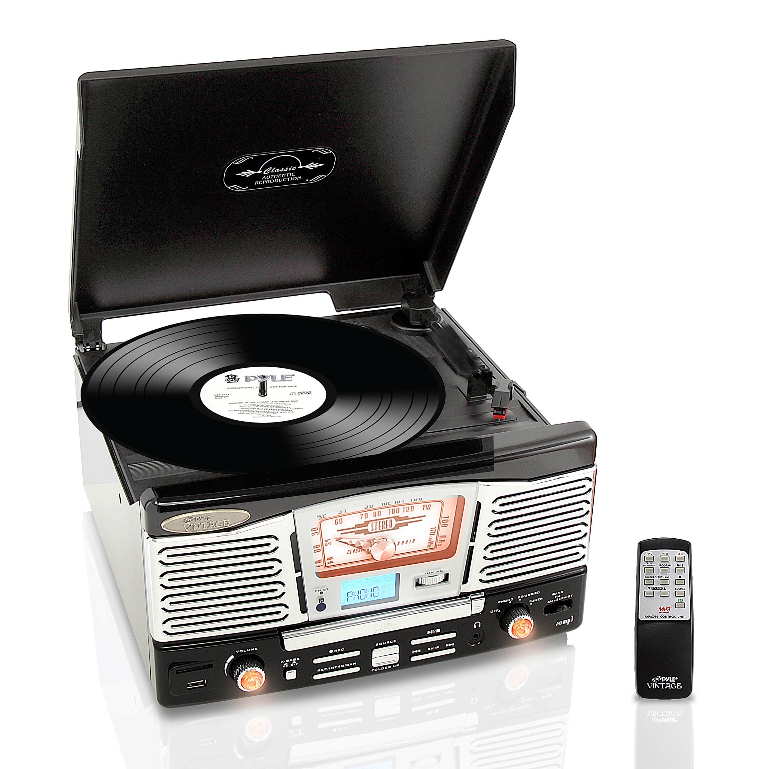 Pyle - Home Updated Version Classic Style Turntable - Built-in Speakers, Wireless Record Player, Record Player - Black