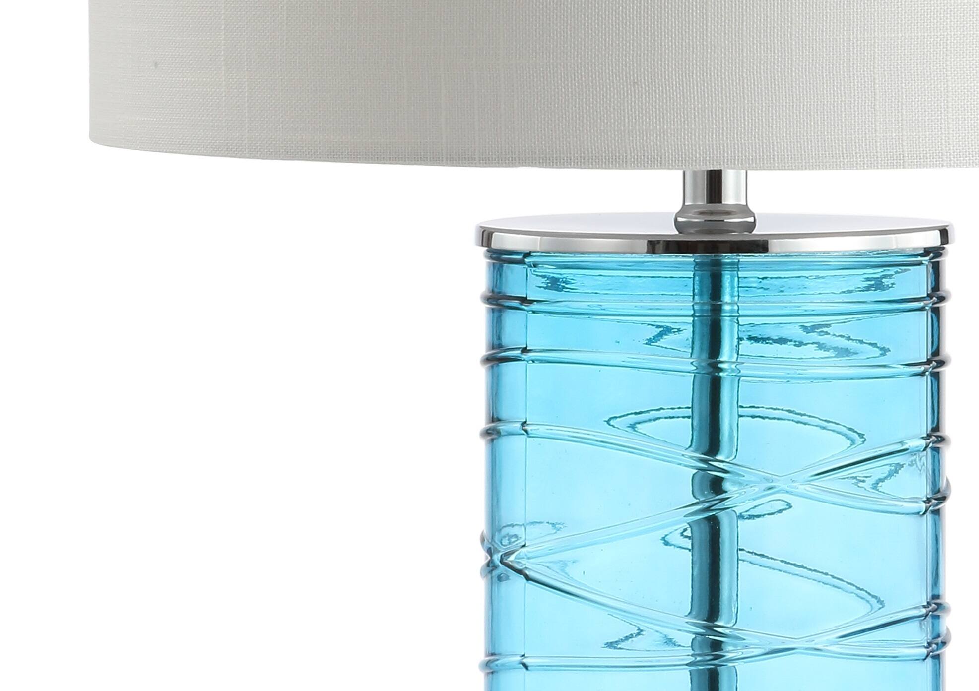 Alt View 3. Jonathan Y - Cole 27.5" Modern Fused Glass Cylinder LED Table Lamp, Turquoise (Set of 2) - Turquoise.