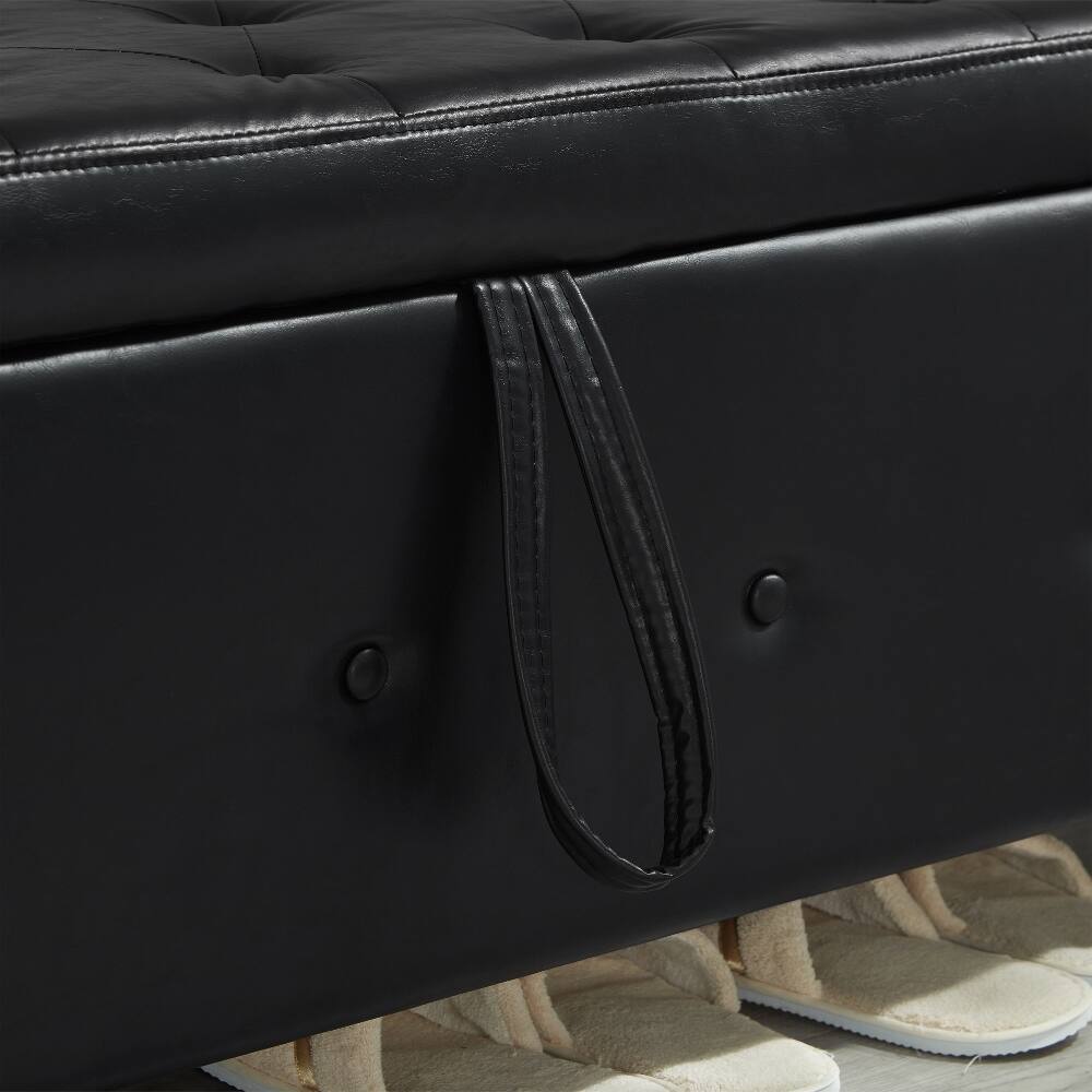Alt View 8. Ropilly - Ropilly 48 Inch Tufted Black Faux Leather Storage Ottoman Bench for Bedroom Entryway - Black.