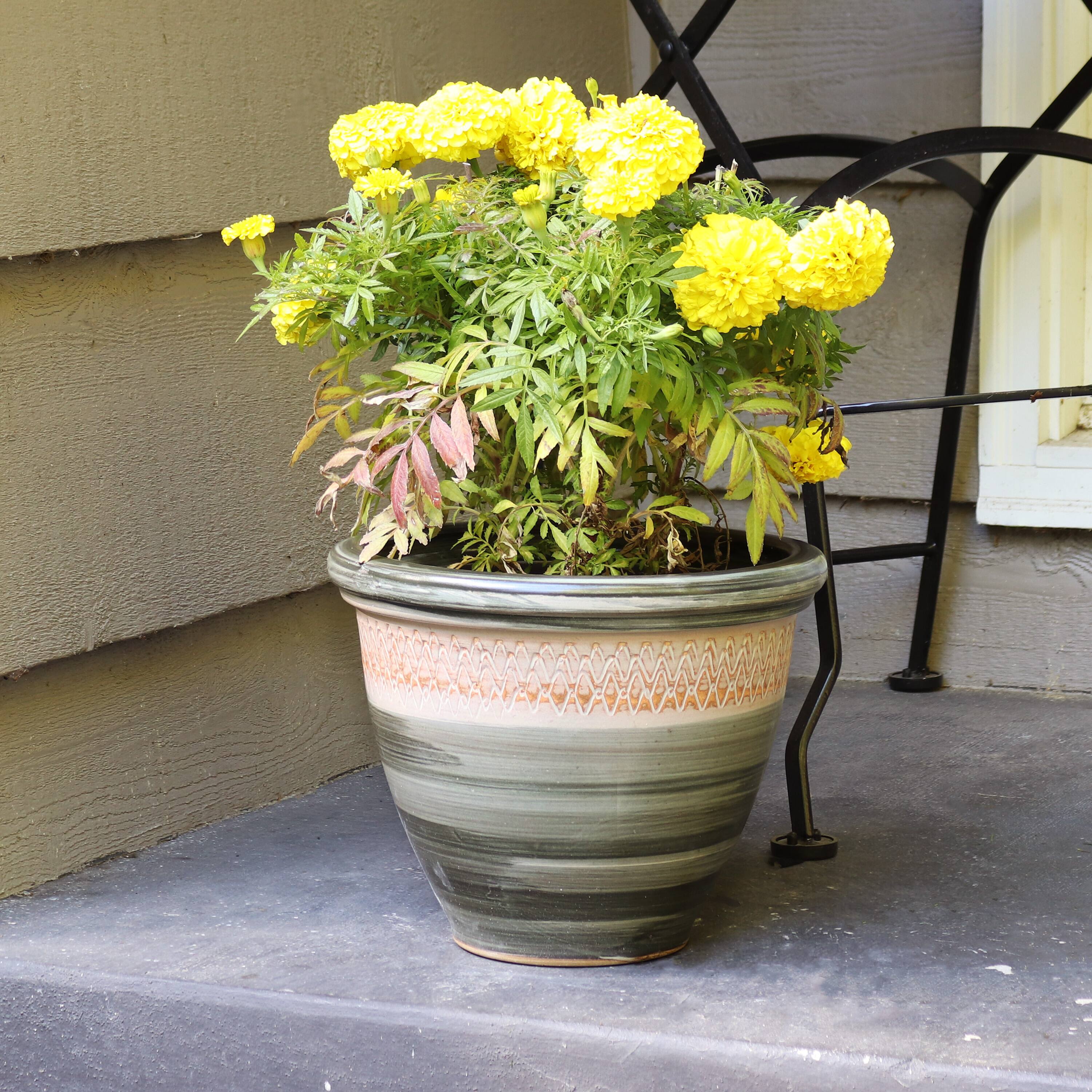 Alt View 5. Sunnydaze - Purlieu Ceramic Planter - 12" - Set of 2 - Tempest.