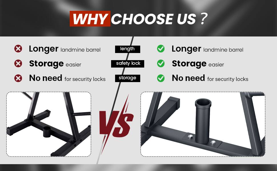 WHY CHOOSE US?

- Longer landmine barrel
- Storage easier
- No need for security locks

VS

- Longer landmine barrel
- Storage easier
- No need for security locks