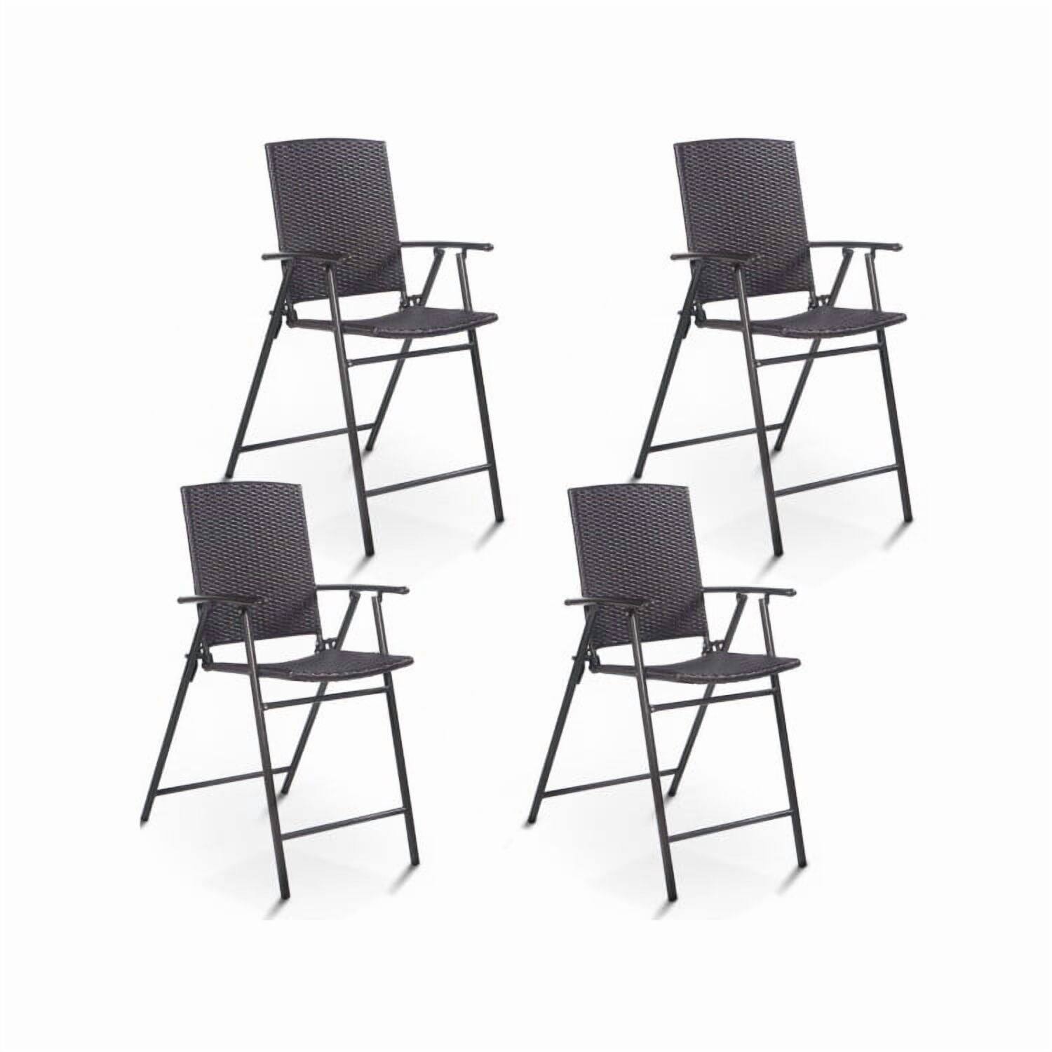 Alt View 1. Pefilos - Set of 4 Folding Rattan Bar Chairs with Footrests and Armrests for Outdoors and Indoors - Brown.