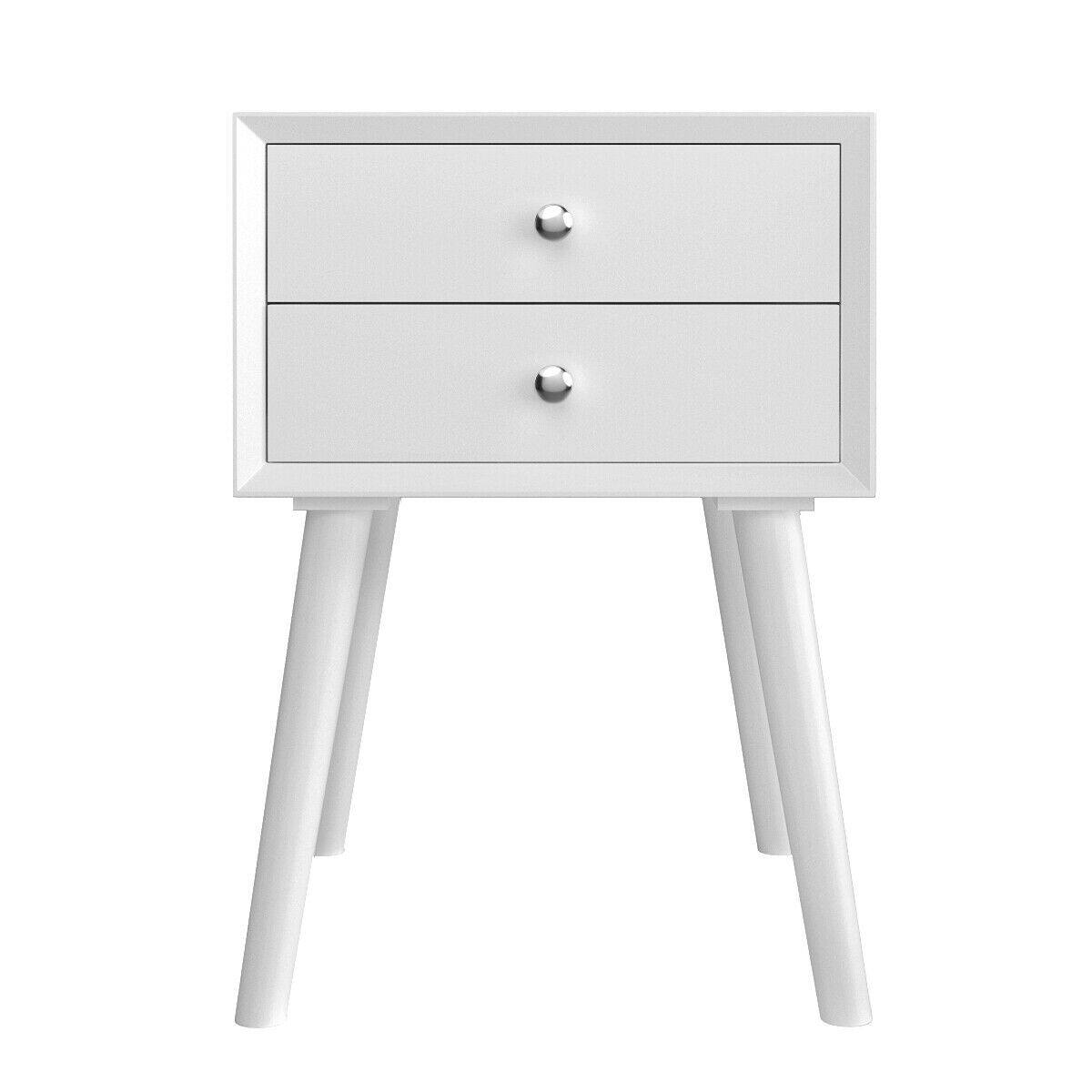 Front. WELLFOR - Mid-Century Wooden Nightstand with 2 Storage Drawers - White.