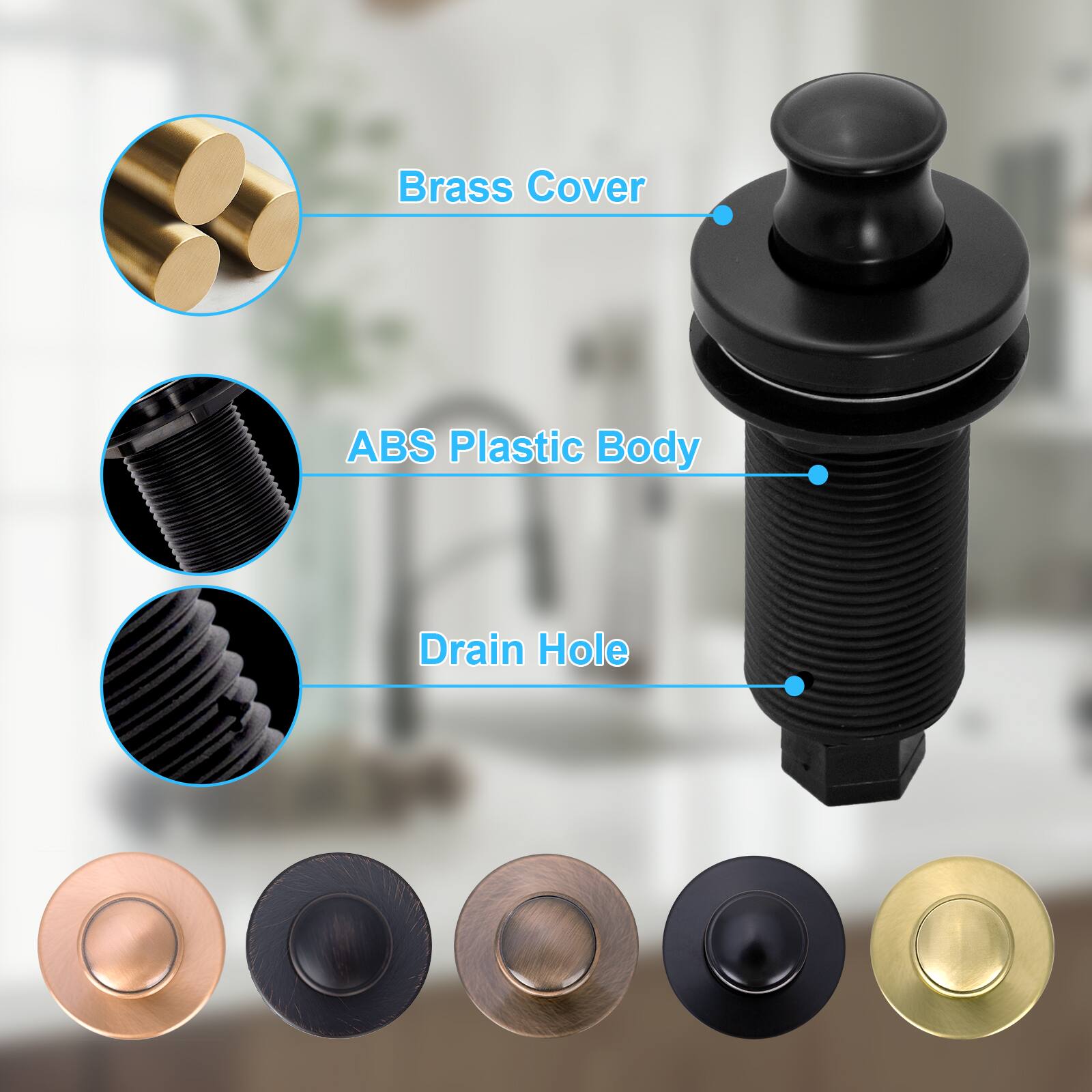 Brass Cover  
ABS Plastic Body  
Drain Hole
