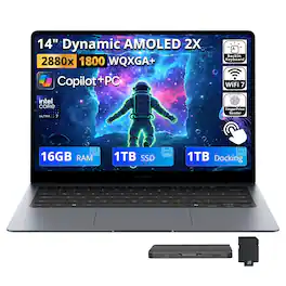 Samsung - Upgraded - Galaxy 14" 3K AMOLED Touch AI Laptop,Ultra 7 356H,16GB RAM,1TB SSD+1TB Dock,Backlit,Fingerprint,Win 11 - Gray