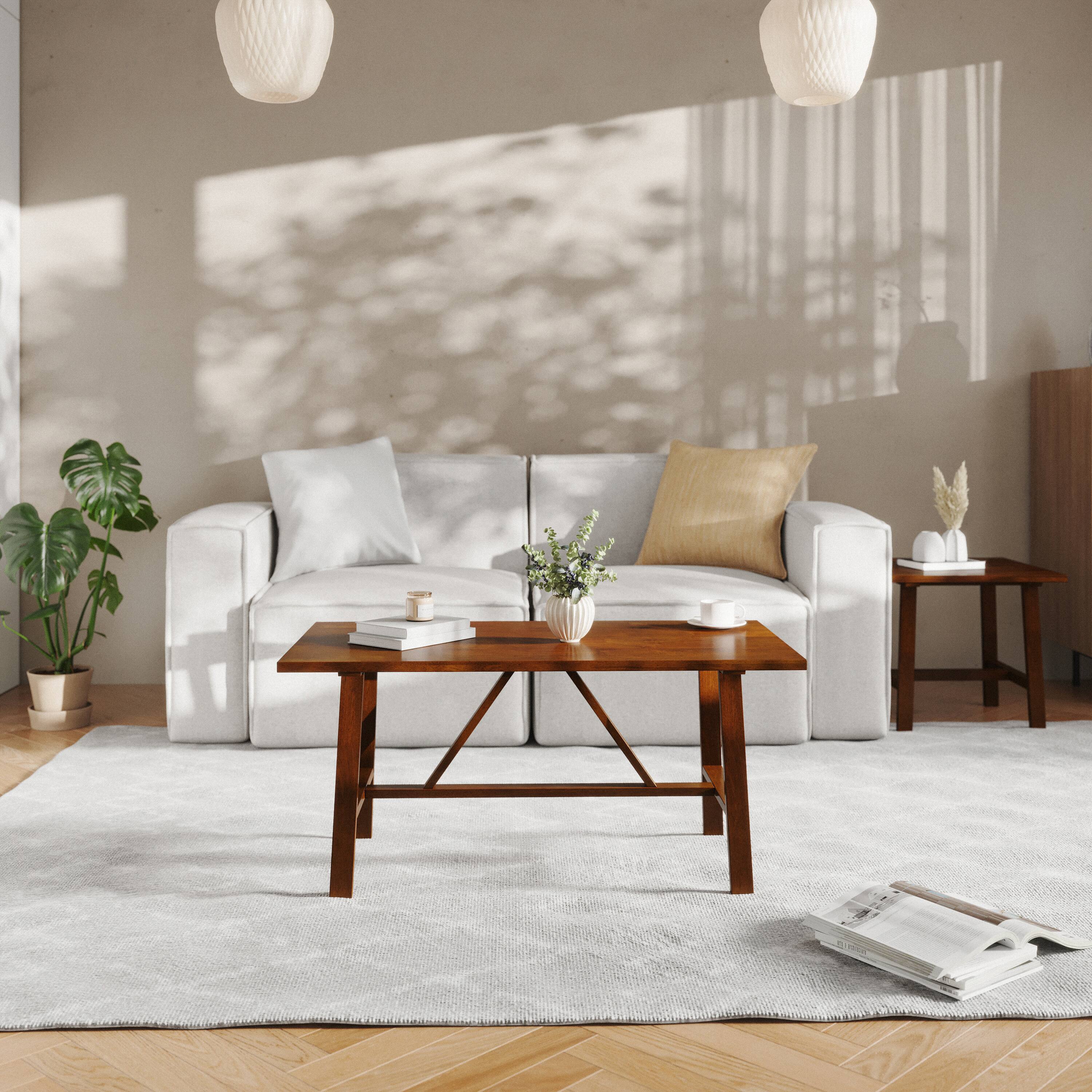 Alt View 2. Flash Furniture - Eli Solid Wood Farmhouse Coffee Table, Trestle Style Accent Table in Walnut - Brown.