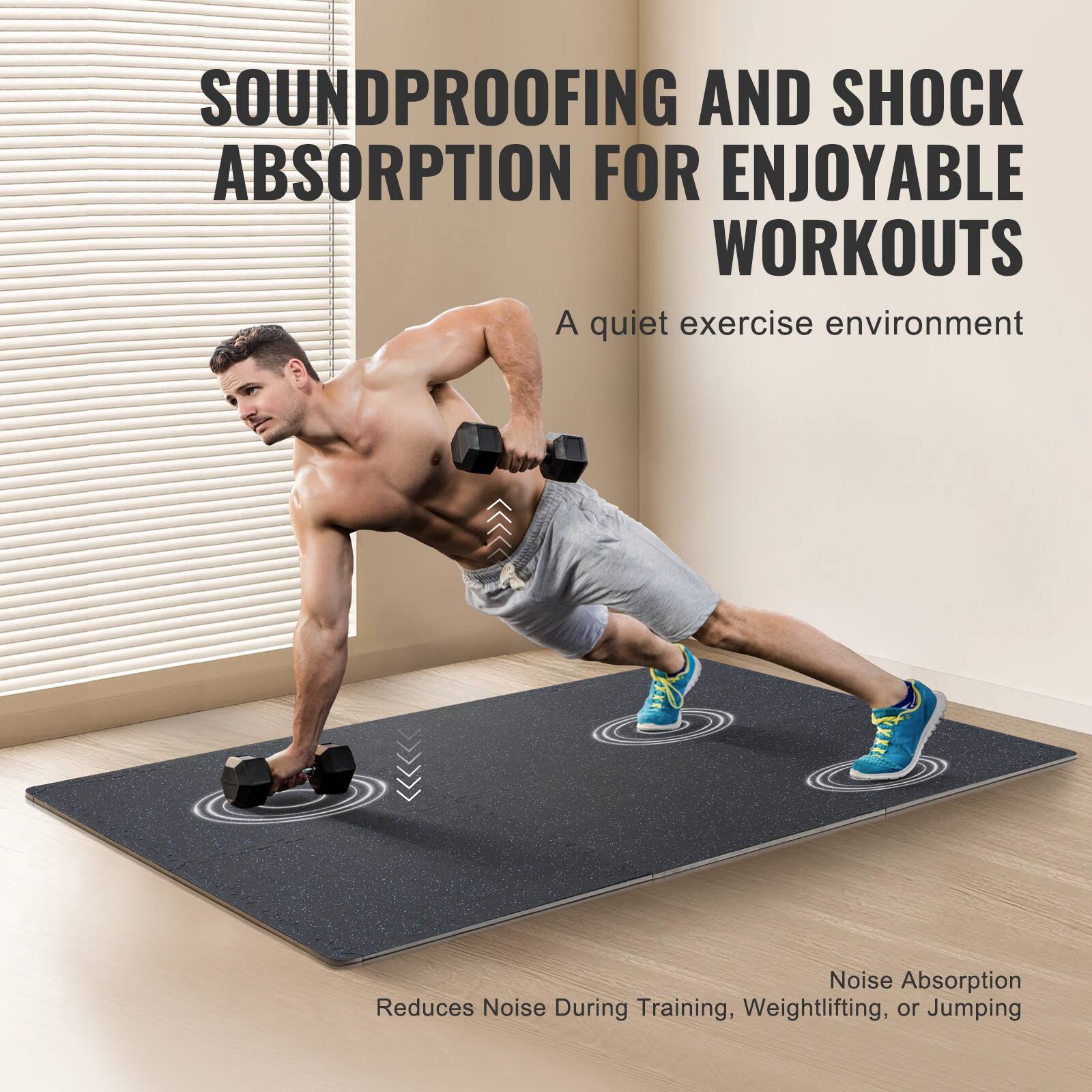 SOUNDPROOFING AND SHOCK ABSORPTION FOR ENJOYABLE WORKOUTS

A quiet exercise environment

Noise Absorption

Reduces Noise During Training, Weightlifting, or Jumping