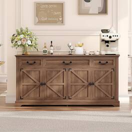 Vipbear - 65" Large Sideboard Buffet Cabinet, Kitchen Sideboard Cabinet Buffet with Storage 3 Drawers, Cabinet Storage - Walnut