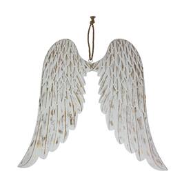 Zeckos - Metal Angel Wings Wall Sculpture Distressed with Gold Accents 34 Inch Wide - White