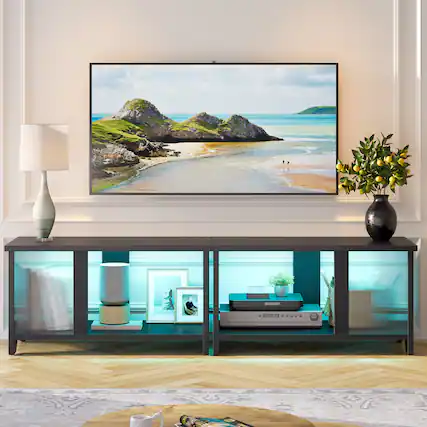 Front. Pinmoco - Pinmoco - 55" 3-in-1 LED TV Stand with Translucent Fluted Doors - Black - Black.