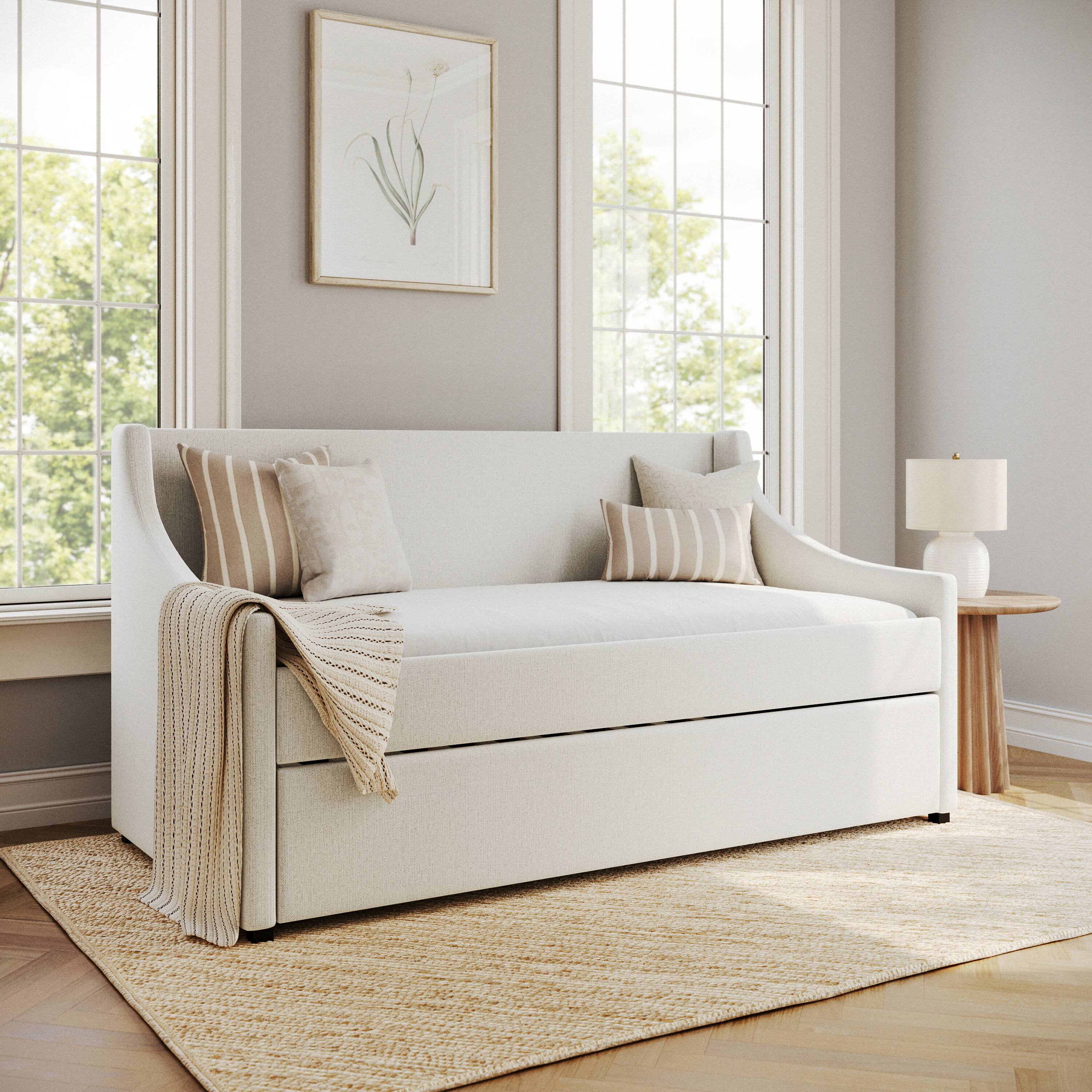 Front. Martha Stewart - Daybed with Rear Siderail and Pull-Out Trundle - Off-White.