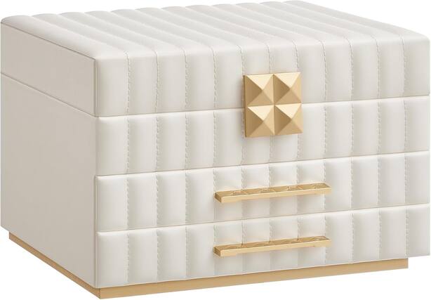 Front. Songmics Home - ANAH Collection – 3‑Tier Jewelry Box with Mirror in White - White.