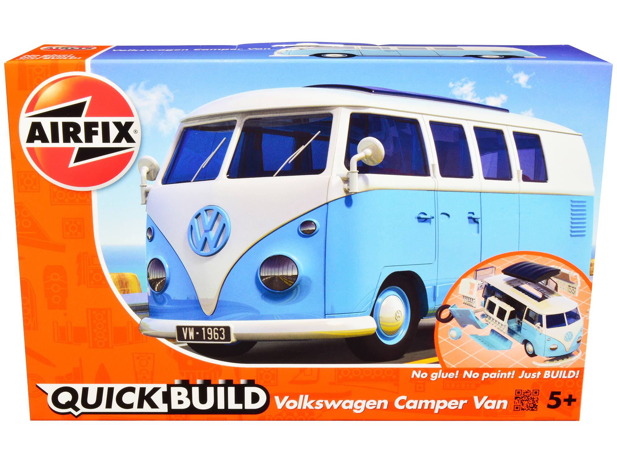 AIRFIX  
QUICK BUILD  
Volkswagen Camper Van  
VW-1963  
No glue! No paint! Just BUILD!  
5+