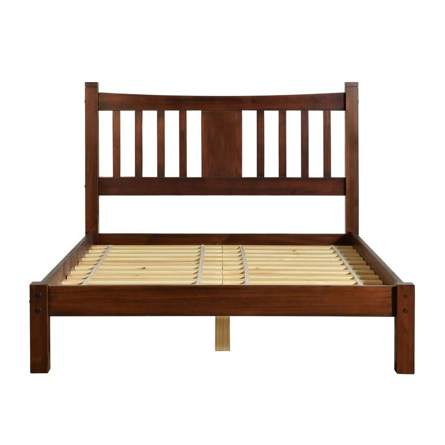 Angle. Hivvago - Hivvago Queen Farmhouse Style Solid Wood Platform Bed Frame with Headboard - Cherry.