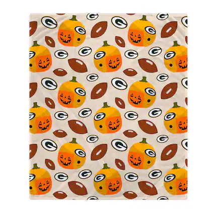 Front. Pegasus - Green Bay Packers 60" x 70" Pumpkin Helmet Corral Fleece Blanket - Multicolor.