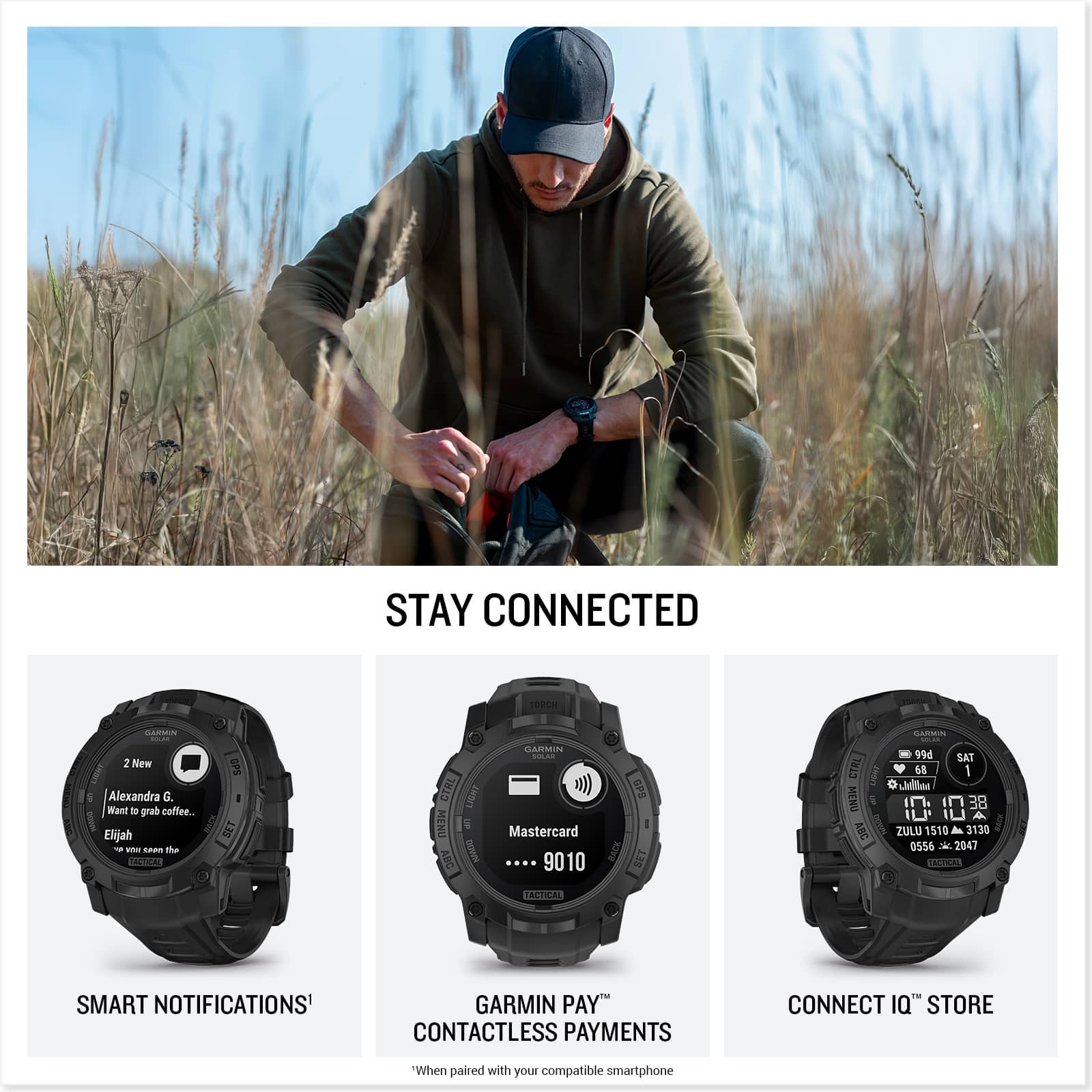 Bundle Garmin Instinct 3 Tactical Solar 45mm GPS Smartwatch Plus