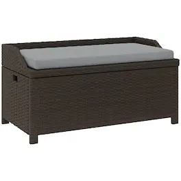 Outsunny - Wicker Storage Bench with Storage & Cushion - Gray