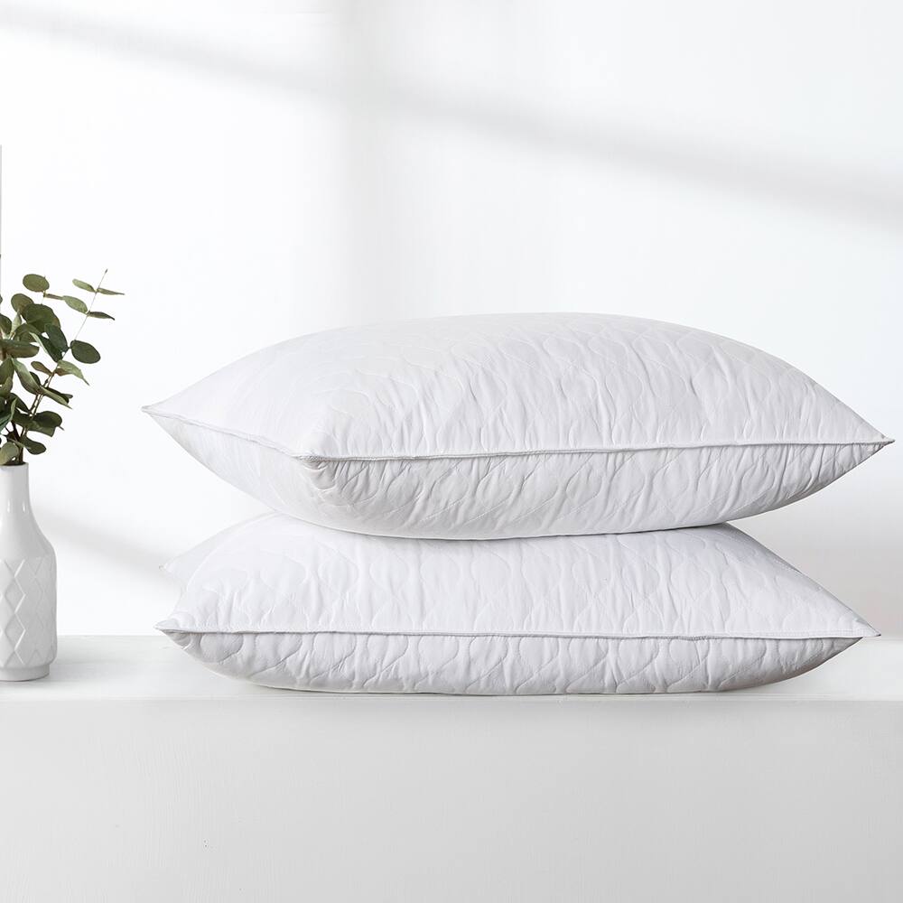 Front. Peace Nest - Peace Nest Quilted Goose Feather Pillows 2 Pack - White.