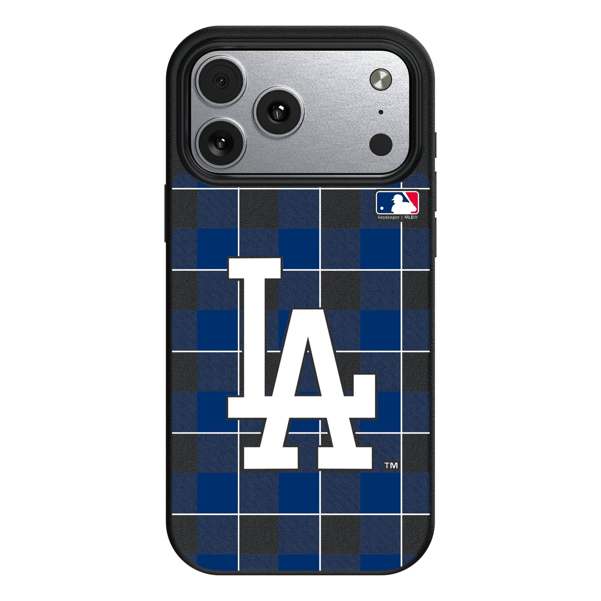 Front. Keyscaper - Los Angeles Dodgers Plaid Magnetic Bump iPhone Case - 15 Pro Max - Black.