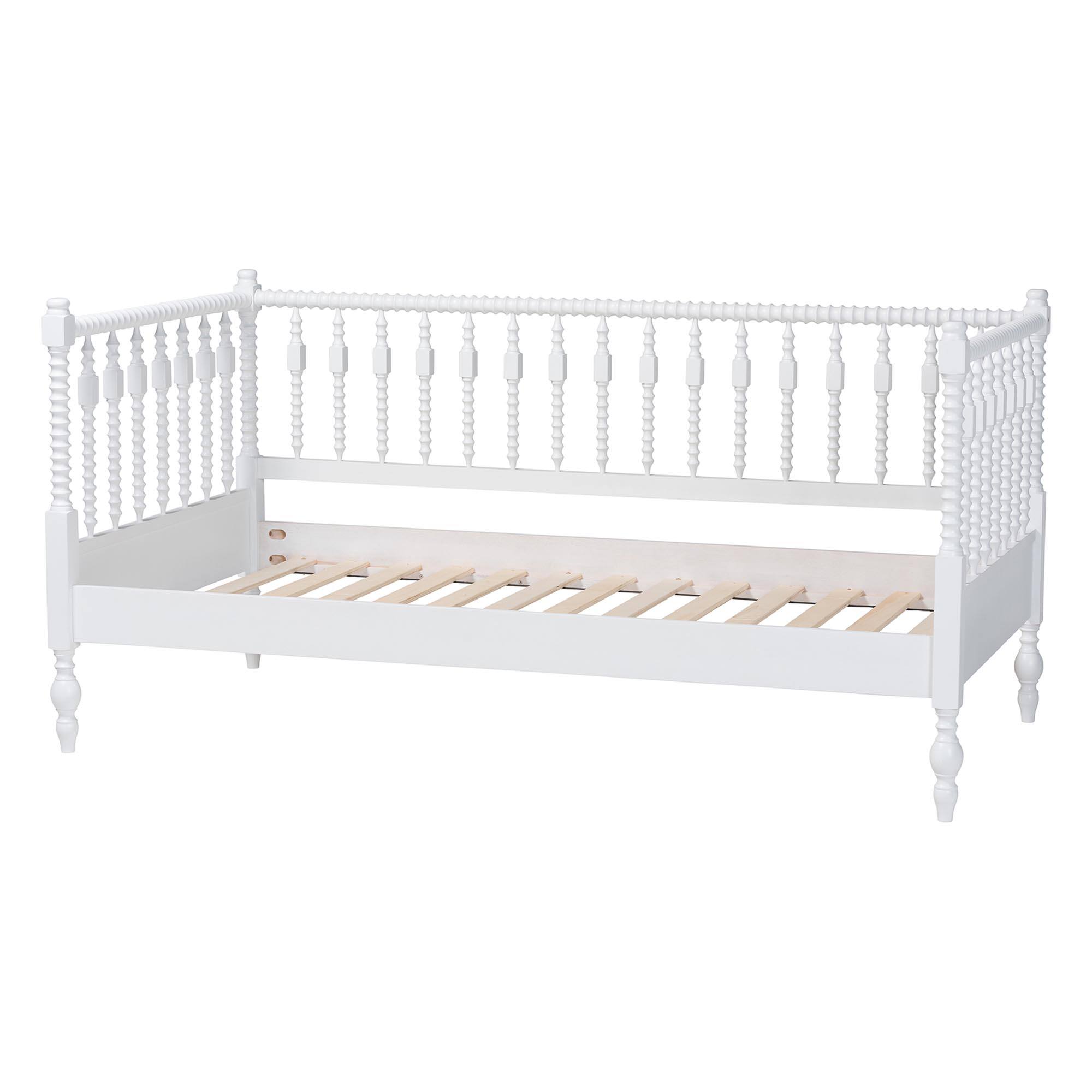 Back. Baxton Studio - Callison Spindle Daybed - Turned Farmhouse Sofa Bed with Spoked Frame Border, Twin - White.