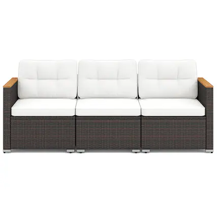 Front. Costway - Costway 3-Seat Patio Couch Sofa PE Rattan Wicker Outdoor Loveseat Furniture Set - Off-White.