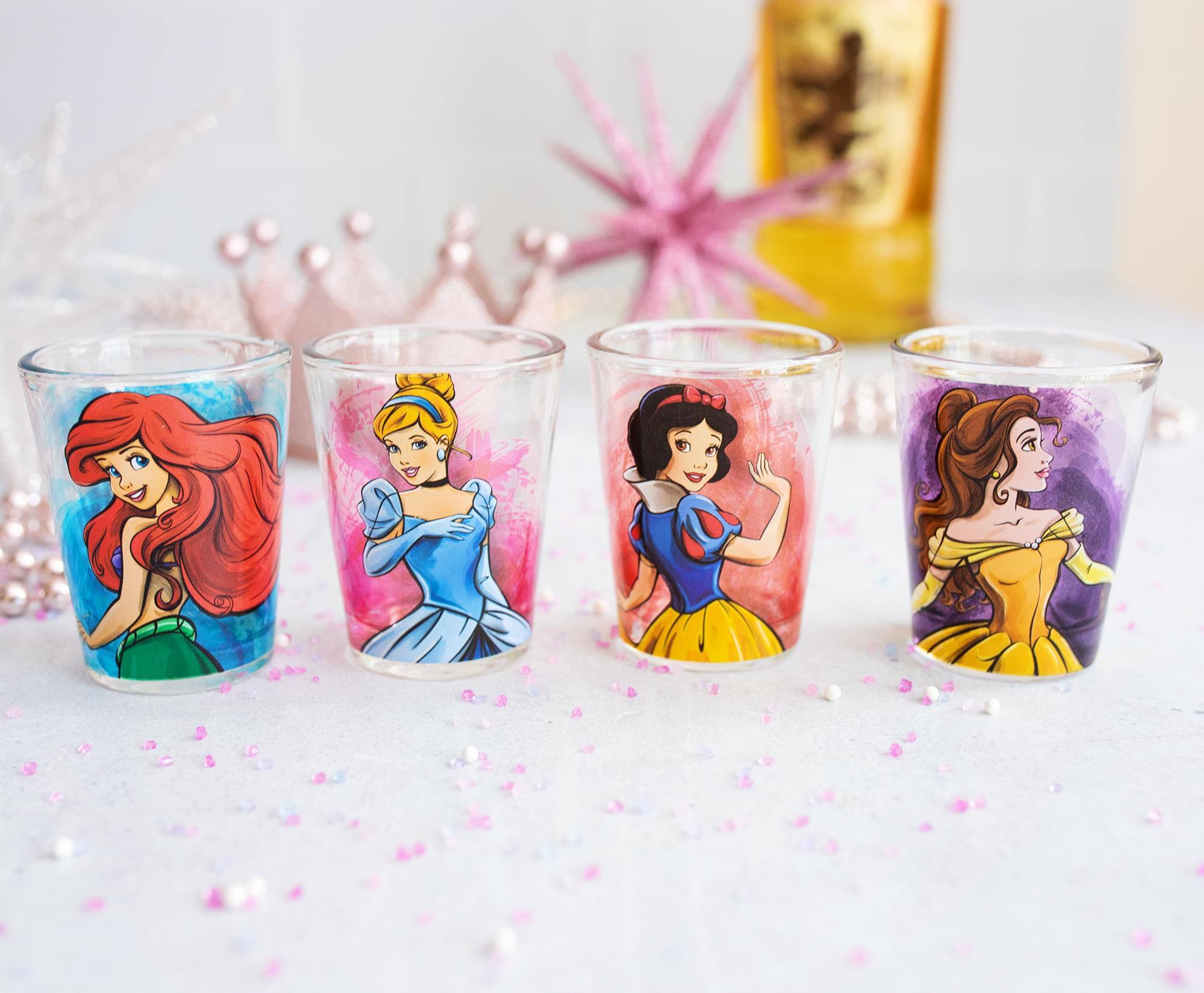 Alt View 1. Silver Buffalo - Disney Princess Portraits 2-Ounce Mini Shot Glasses | Set of 4 - Yellow.