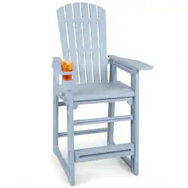 Costway - 1 PCS All-Weather HDPE Tall Adirondack Chair with Backrest Armrests Footrest Cup Holder - Gray