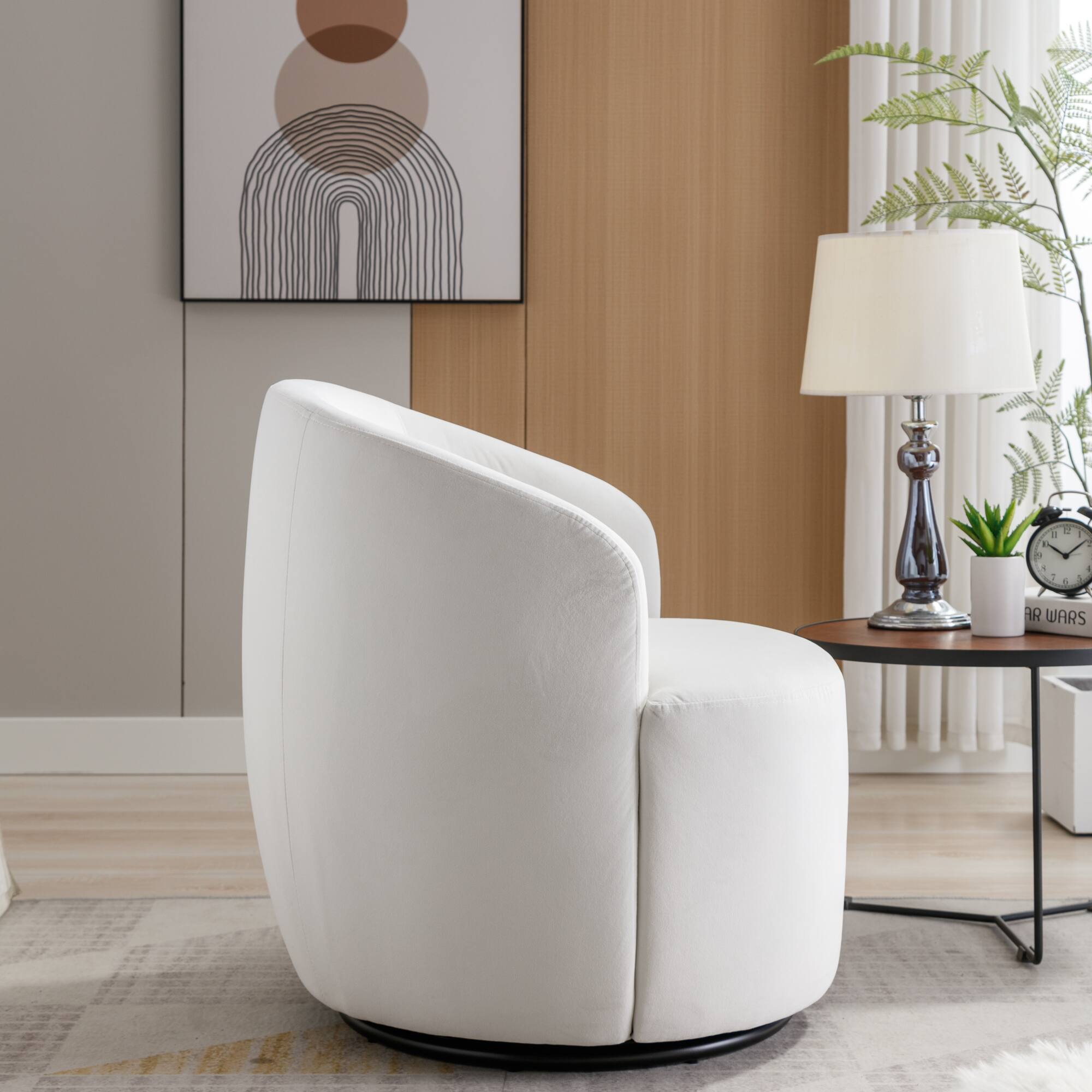 Alt View 4. GOODSILO - Contemporary Velvet Swivel Accent Armchair with Ergonomic Design and 360-Degree Rotation - White.