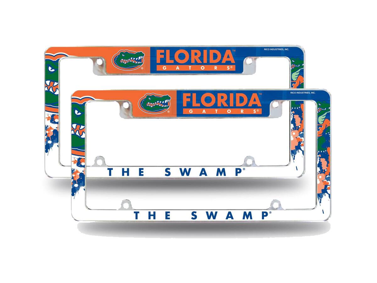 University of Florida Gators (Set of 2) Chrome Metal License Plate Frames with Bold Full Frame Design