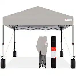 Best Choice Products - 8x8ft Easy Setup Pop Up Canopy w/ 1-Button Setup, Wheeled Case, 4 Weight Bags - Light Gray