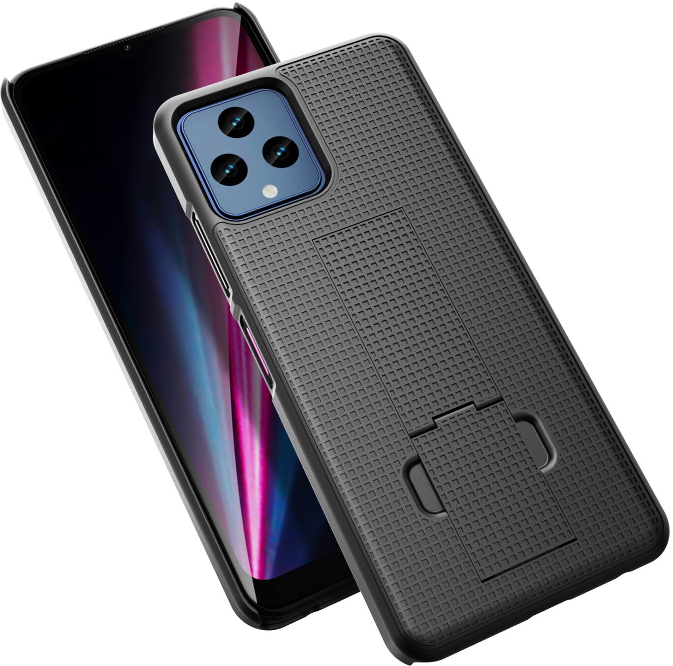 Alt View 9. Nakedcellphone - Combo for T-Mobile REVVL 6X 5G (2023) / REVVL 6 5G (2022) - Case with Stand and Belt Clip Holster - Black.