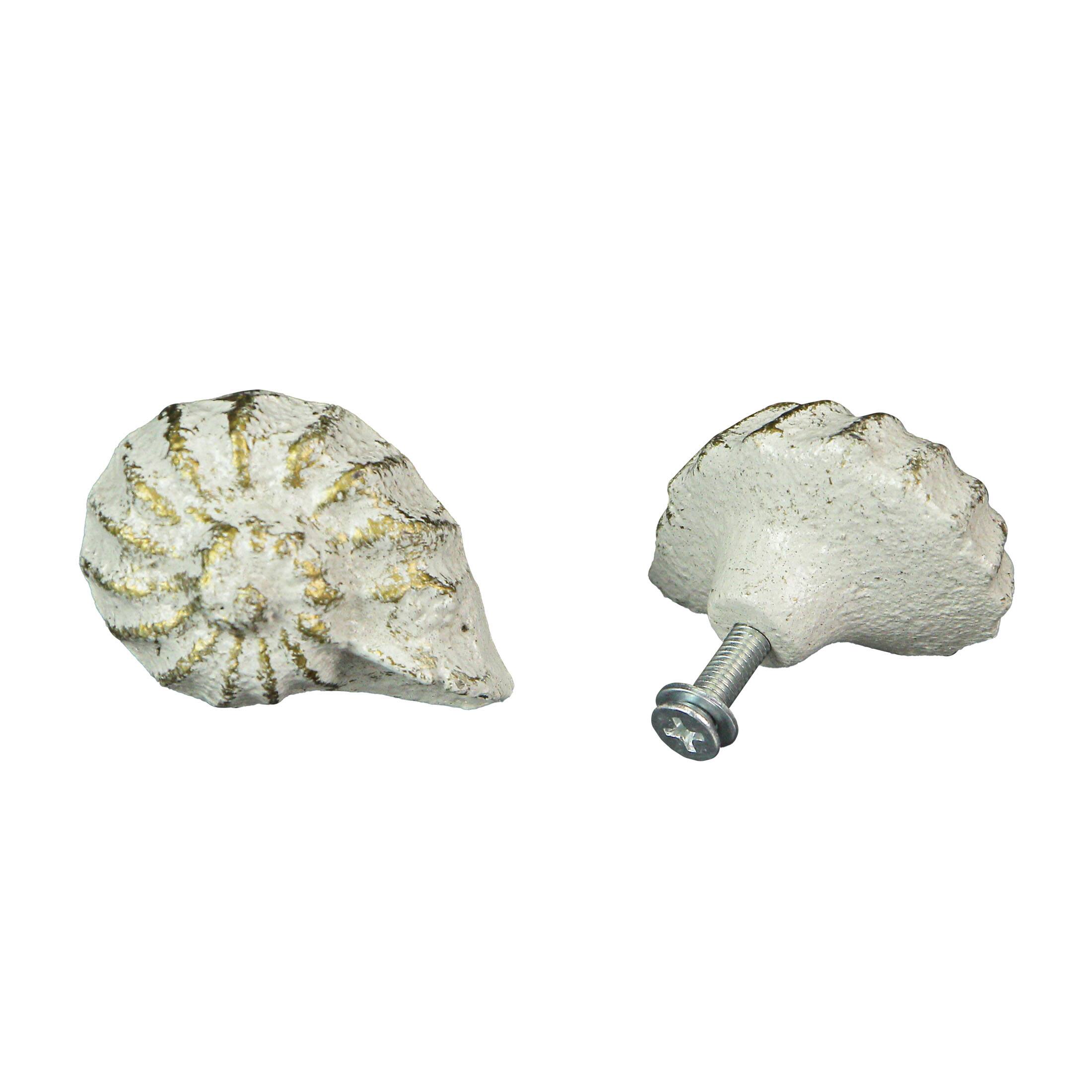 Alt View 2. Zeckos - White Cast Iron Nautilus Shell Drawer Pull Decorative Cabinet Knob Set of 6 - White.
