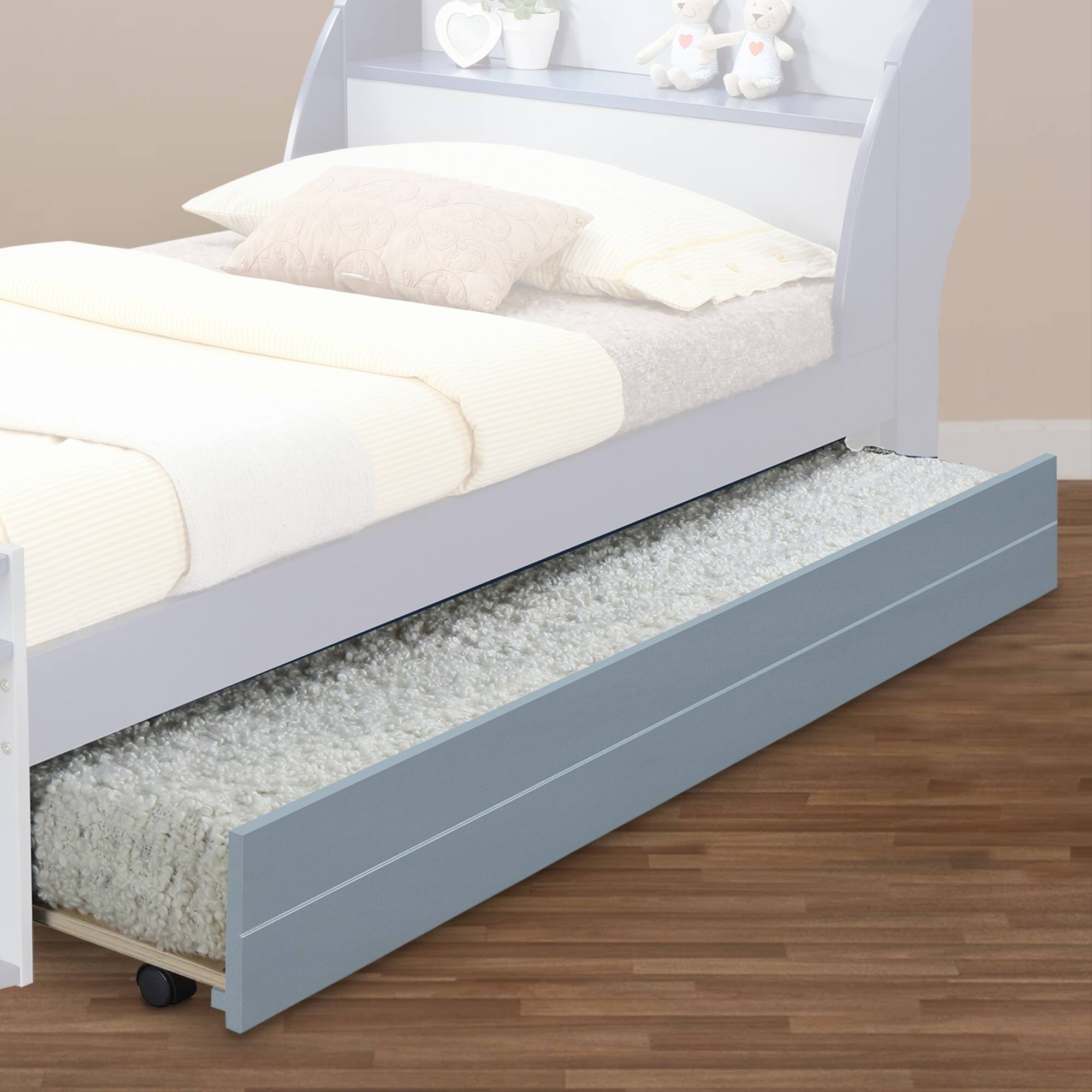 Alt View 5. Manhattan Lane - Transitional Style Wooden Trundle Bed with Caster Wheels - Gray.