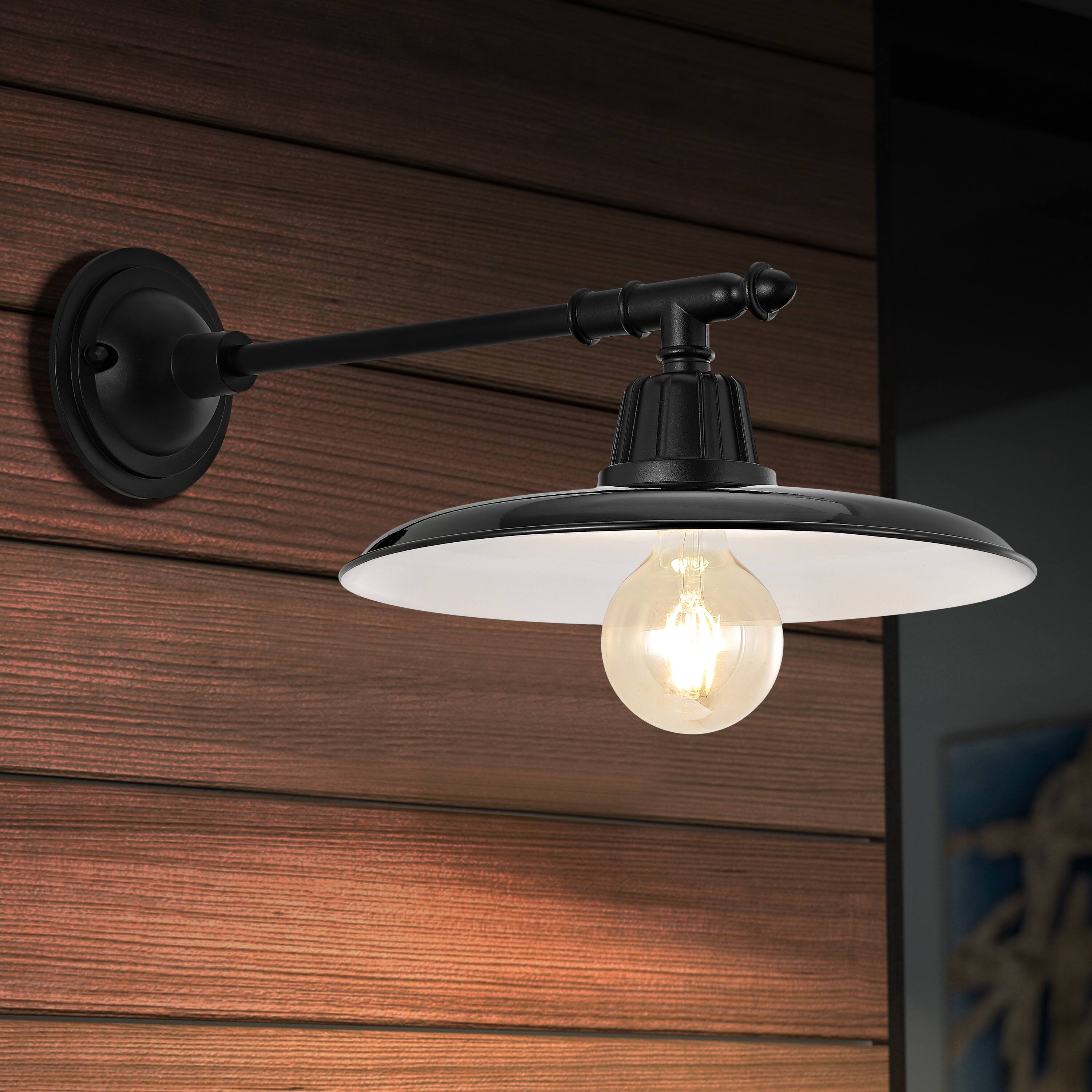 Alt View 7. Jonathan Y - Bonner 12" 1-Light Farmhouse Industrial Indoor/Outdoor Iron LED Victorian Arm Outdoor Sconce, Black - Black.