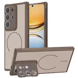 Dteck - for Samsung Galaxy S26 Ultra Magnetic Case with Integrated Lens Kickstand Cover,Matte Soft TPU Non-Slip Frame Cover - Brown