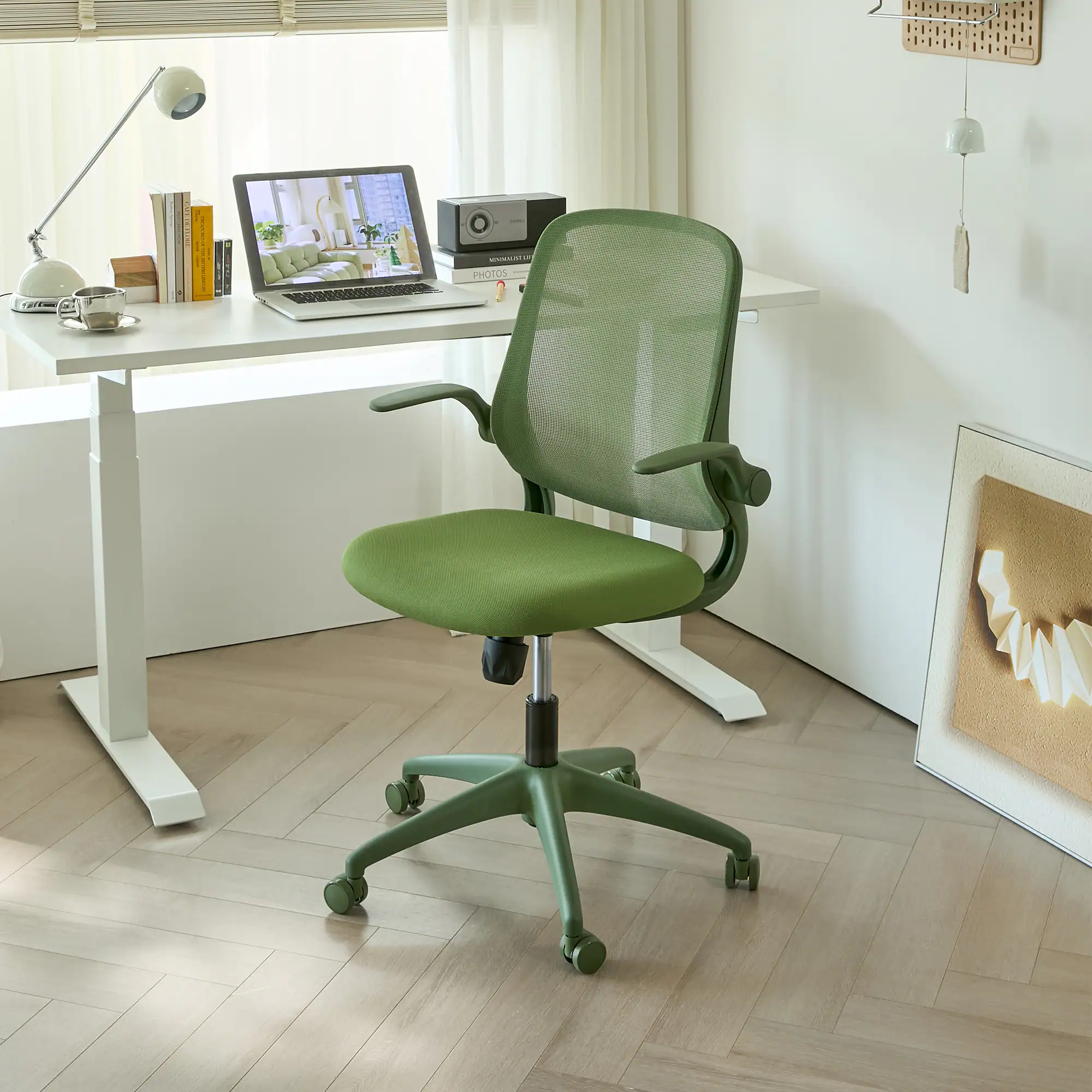 Angle. Anysun - Ergonomic Color Office Chair – High Back Mesh, Flipping Armrests, Molded Foam Seat – Rotating, Lifting Multi‑Functional - Green.