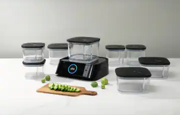 Front. Silo - Deep Vacuum Food Storage System with 10 Containers, Built-In Scale and Alexa - Black.