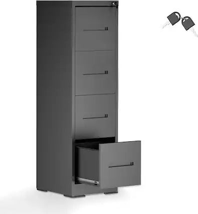 Front. U-HOMY - 4 Drawer Metal File Cabinet with Lock, Anti-Tip Vertical Filing for Home Office, Fits Letter/Legal.