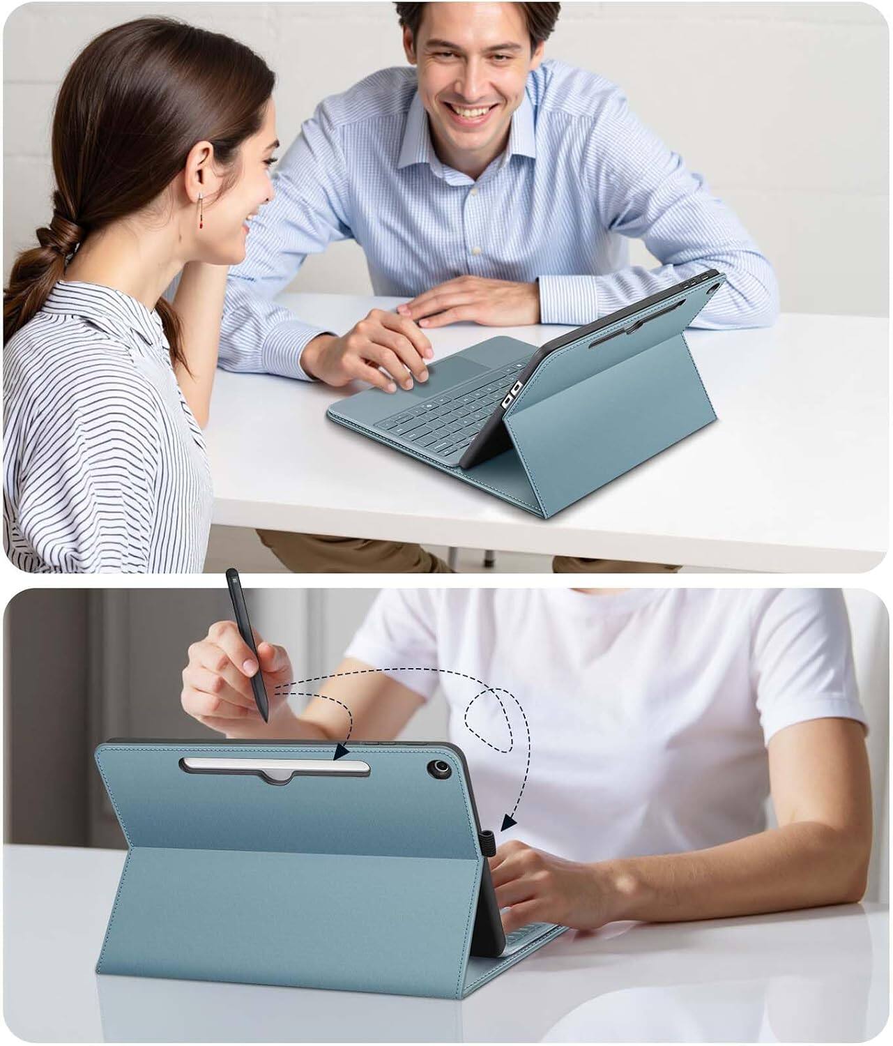 Alt View 5. Fintie - Protective Portfolio Case for Microsoft Surface Pro 12 inch 1st Edition 2025 Multi-Angle Viewing Business TPU Back Cover - Ocean Blue.