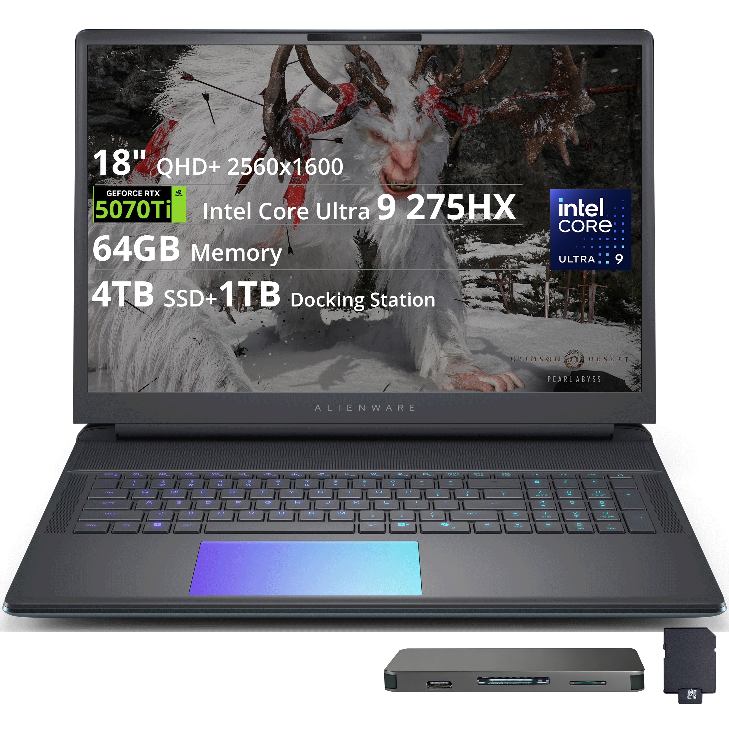Dell - Upgraded - Alienware 18 18" QHD+ 300Hz Gaming Laptop,Intel Ultra 9 275HX,RTX 5070 Ti,64GB,4TB SSD+1TB Dock, Win 11 Pro - Liquid Teal