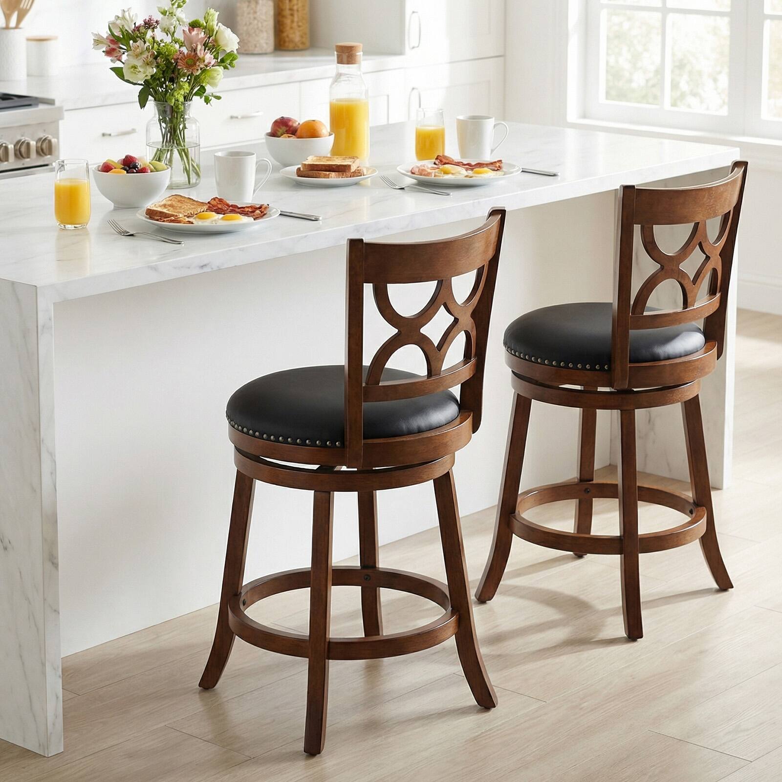 Alt View 1. Gymax - Gymax 26'' Counter Height Bar Stools Set of 2 w/Rubber Wood Frame Upholstered Seat - Brown.
