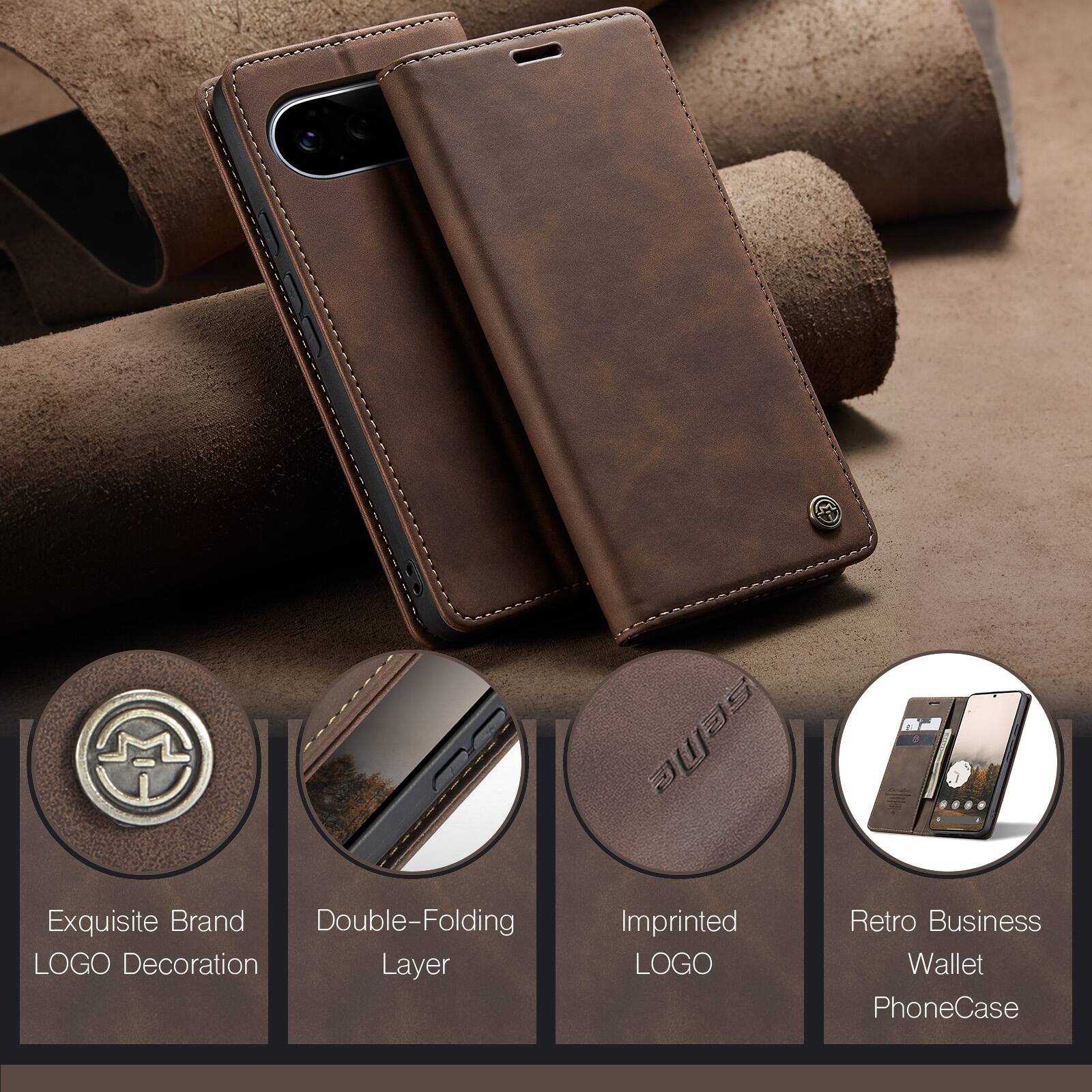 Exquisite Brand Double-Folding LOGO Decoration Layer  
Imprinted LOGO  
Retro Business Wallet Phone Case