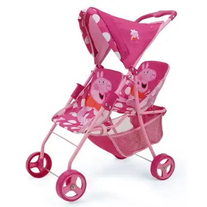 509 Crew - Peppa Pig: Doll Twin Stroller in Pink & White Dots