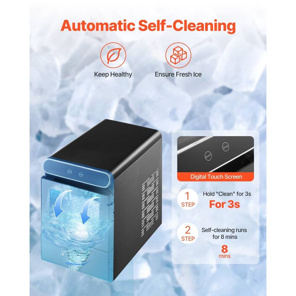 Automatic Self-Cleaning  
Keep Healthy  
Ensure Fresh Ice  

Digital Touch Screen  
1. Hold "Clean" for 3s  
2. Self-cleaning runs for 8 mins