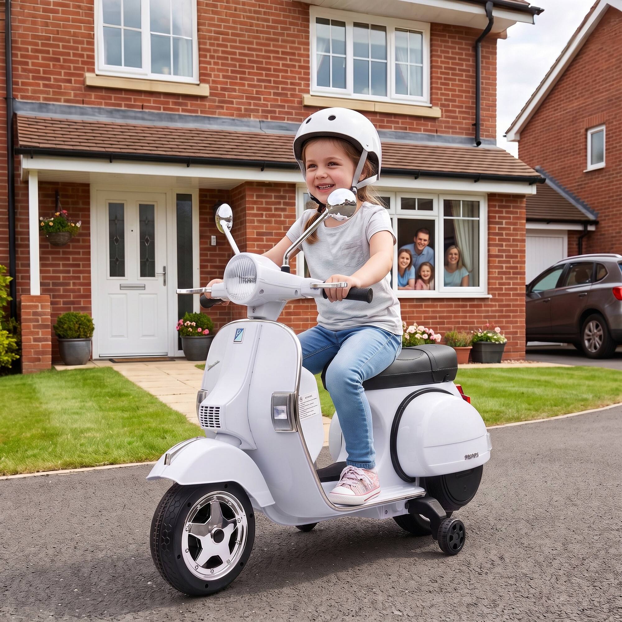 Alt View 1. Qaba - Kid Motorcycle, Electric Motorbike with Training Wheels, Rear Suspension - White.